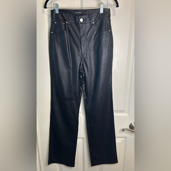 🖤”Decjuba” Women's Black Flat Front Faux Leather Pants w/ Zipper & Pockets Sz 8🖤 - Picture 1 of 12